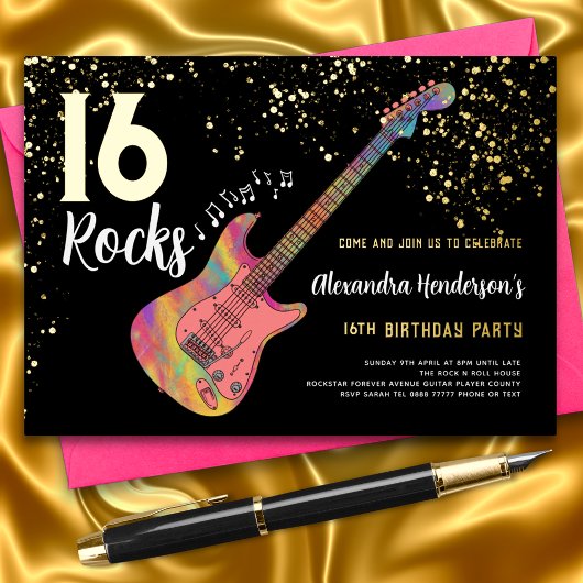 Invitation En Aluminium Fête d'anniversaire des 16 ans Rock and Roll