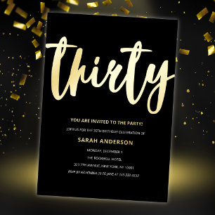Invitation En Aluminium Fête d'anniversaire des 30 ans en feuille d'or
