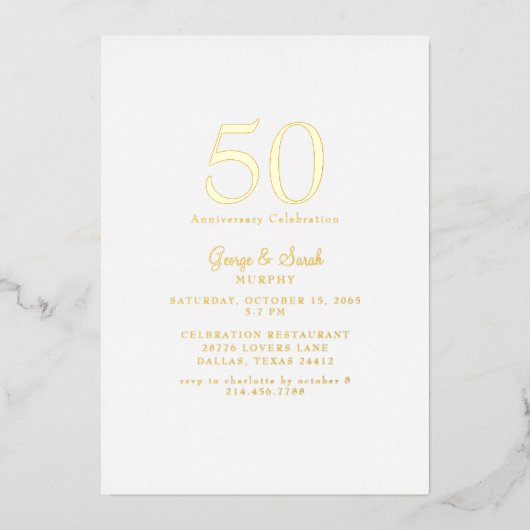 Invitation En Aluminium Fête d'anniversaire du Mariage d'or simple (Recto)