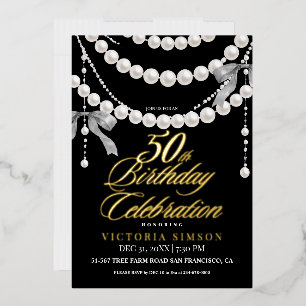 Invitation En Aluminium Fête d'anniversaire élégante de 50 ans Noir & Or B