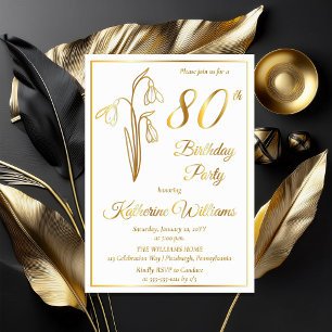 Invitation En Aluminium Fête d'anniversaire élégante des perce-neige 80 an