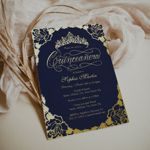 Invitation En Aluminium Fête d'anniversaire élégante en or et marine pour 