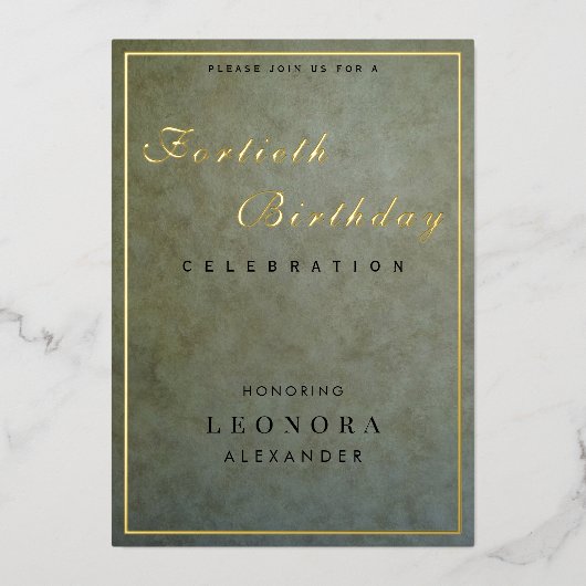 Invitation En Aluminium Fête d'anniversaire élégante en or sage pour tout  (Recto)