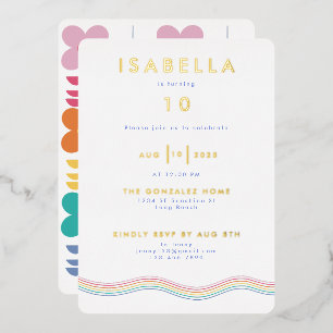 Invitation En Aluminium Fête d'anniversaire Fleur Rétro Vibrante et Amusan