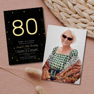 Invitation En Aluminium Fête d'anniversaire Galaxy Elégant Photo Noir Or