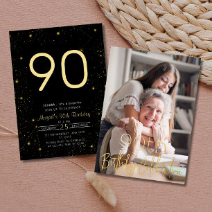 Invitation En Aluminium Fête d'anniversaire Galaxy Elégant Photo Noir Or