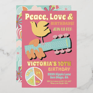 Invitation En Aluminium Fête d'anniversaire Hippie Woodstock