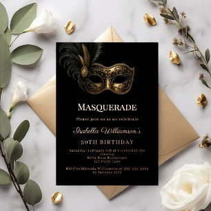 Invitation En Aluminium Fête d'anniversaire Masquerade rose or noir