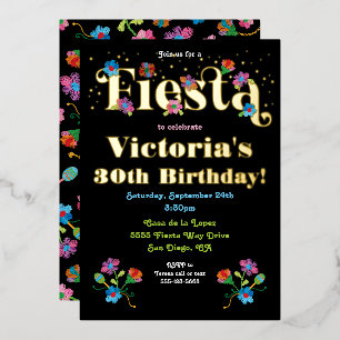 Invitation En Aluminium Fête d'anniversaire mexicaine avec broderie Foil
