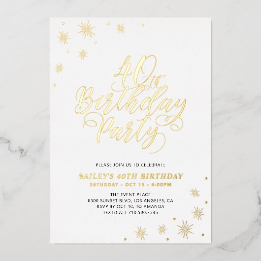 Invitation En Aluminium Fête d'anniversaire moderne 40e Real Foil Invitati (Recto)