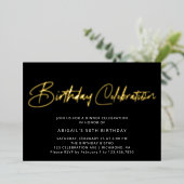Invitation En Aluminium Fête d'anniversaire moderne Elégant Noir & Or (Debout devant)