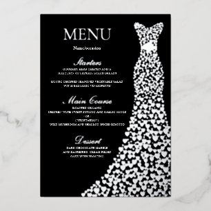 Invitation En Aluminium Fête d'anniversaire ou mariage noir Menu Argenté