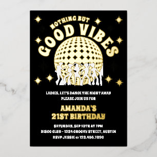 Invitation En Aluminium Fête d'anniversaire Photo Black Gold Good Vibes Gr