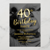 Invitation En Aluminium Fête d'anniversaire photo tout âge Or (Recto)