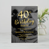 Invitation En Aluminium Fête d'anniversaire photo tout âge Or (Debout devant)