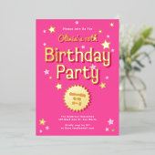 Invitation En Aluminium Fête d'anniversaire Rétro Jolie Étoiles Rose (Debout devant)