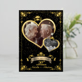 Invitation En Aluminium Fête d'anniversaire romantique d'or Then & Now Pho (Debout devant)