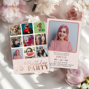 Invitation En Aluminium Fête d'anniversaire Rose Gold & Rose pour tout âge