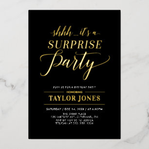 Invitation En Aluminium Fête d'anniversaire surprise Black & Gold étape im