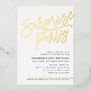 Invitation En Aluminium FÊTE D'ANNIVERSAIRE SURPRISE MODERNE noir or