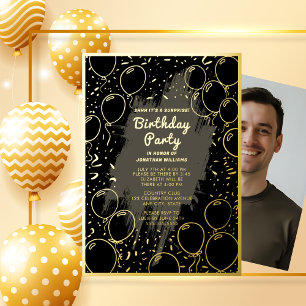 Invitation En Aluminium Fête d'anniversaire surprise Noir Gris pour lui Or