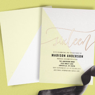 Invitation En Aluminium Fête d'anniversaire Sweet 16 bloc de couleur jaune