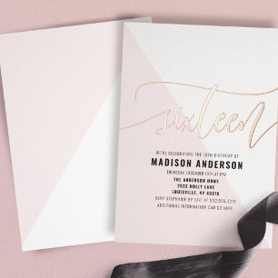 Invitation En Aluminium Fête d'anniversaire Sweet 16 couleur rose Blush
