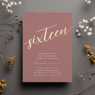 Invitation En Aluminium Fête d'anniversaire Sweet 16 Golden Script