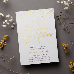 Invitation En Aluminium Fête d'anniversaire Sweet Sixteen Confettis Dorés