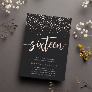 Invitation En Aluminium Fête d'anniversaire Sweet Sixteen Confettis Dorés