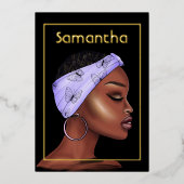 Invitation En Aluminium Fête d'anniversaire violet et or afro (Recto)