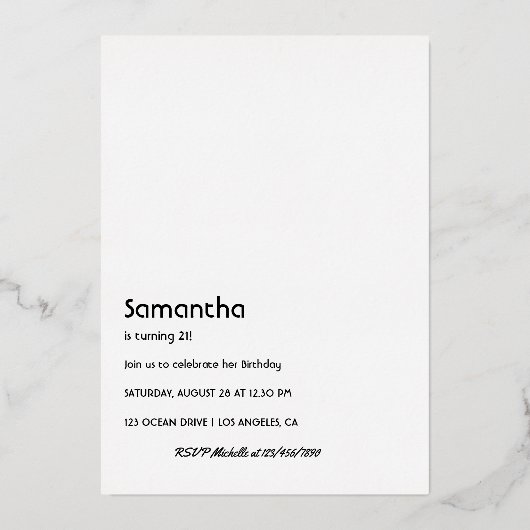 Invitation En Aluminium Fête d'anniversaire violet et or afro (Verso)