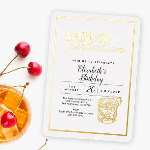Invitation En Aluminium Fête d'anniversaire Whiskey Gold Vieilli à la Perf