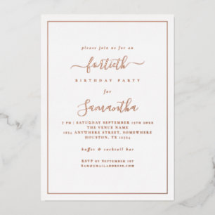Invitation En Aluminium Fête de 40 ans Luxe Bordure Écriture Élégante