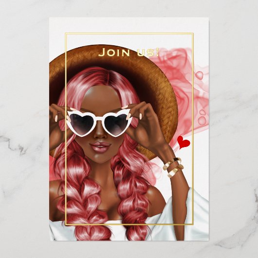 Invitation En Aluminium Fête de Bachelorette à l'encre rouge et or (Recto)