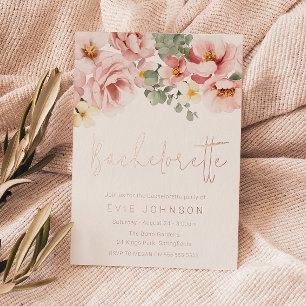 Invitation En Aluminium Fête de Bachelorette Fleurie Rose Poussiéreuse Ros