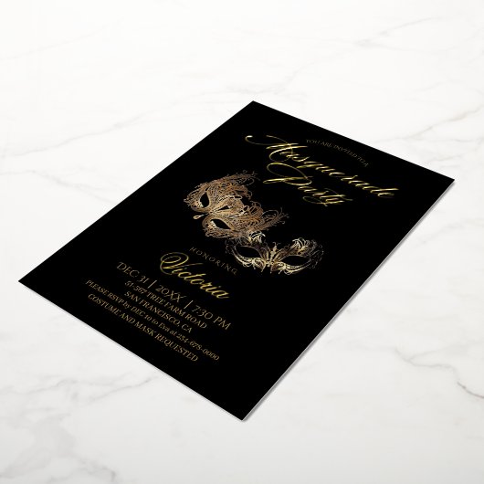 Invitation En Aluminium Fête de bal masqué noir (Rotation)