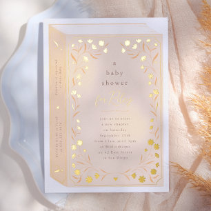 Invitation En Aluminium Fête de bébé Delicate Floral Shiny Storybook