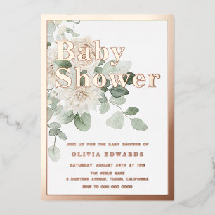 Invitation En Aluminium Fête de bébé florale Rose Gold Vert Sauge Blanc