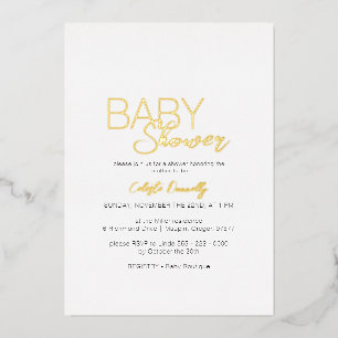 Invitation En Aluminium Fête de bébé minimaliste moderne blanche en feuill