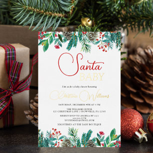Invitation En Aluminium Fête de bébé Santa Noël pour bébé de sexe indéfini