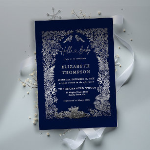 Invitation En Aluminium Fête de Bébé Thème Forêt Enchantée Hiver Marine Li