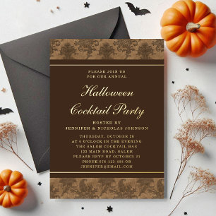 Invitation En Aluminium Fête de cocktail d'Halloween élégant Damas or