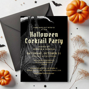 Invitation En Aluminium Fête de cocktail élégante Halloween feuille d'or 