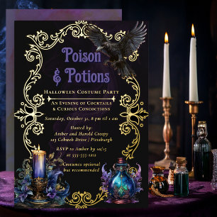 Invitation En Aluminium Fête de Costume d'Halloween Poisons & Potions