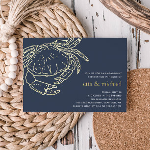 Invitation En Aluminium Fête de crabe d'été en feuille d'or