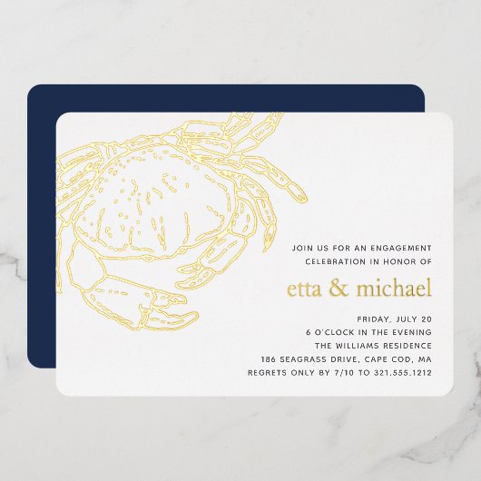 Invitation En Aluminium Fête de crabe d'été Gold Foil (Recto/Verso)