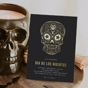 Invitation En Aluminium Fête de crânes dorés Dia de los Muertos