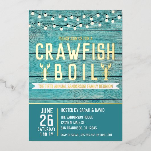 Invitation En Aluminium Fête de famille de l'ébullition d'écrevisses Réuni (Recto)