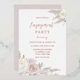 Invitation En Aluminium Fête de fiançailles Dusty Rose & Ivory Floral Gold